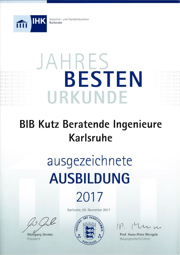 Urkunde IHK für eine ausgezeichente Ausbildung BIB Kutz - Urkunde IHK für eine ausgezeichente Ausbildung